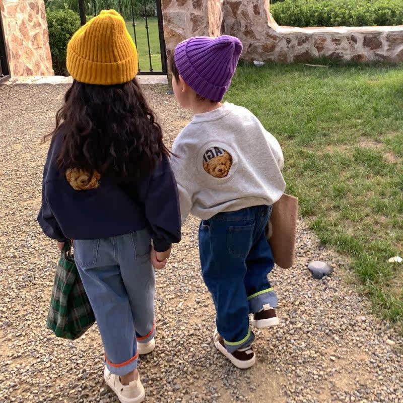Girls' thick T-shirt spring and autumn 2021 new Korean version of the Western style pullover bear bear loose casual children's baby early autumn top
