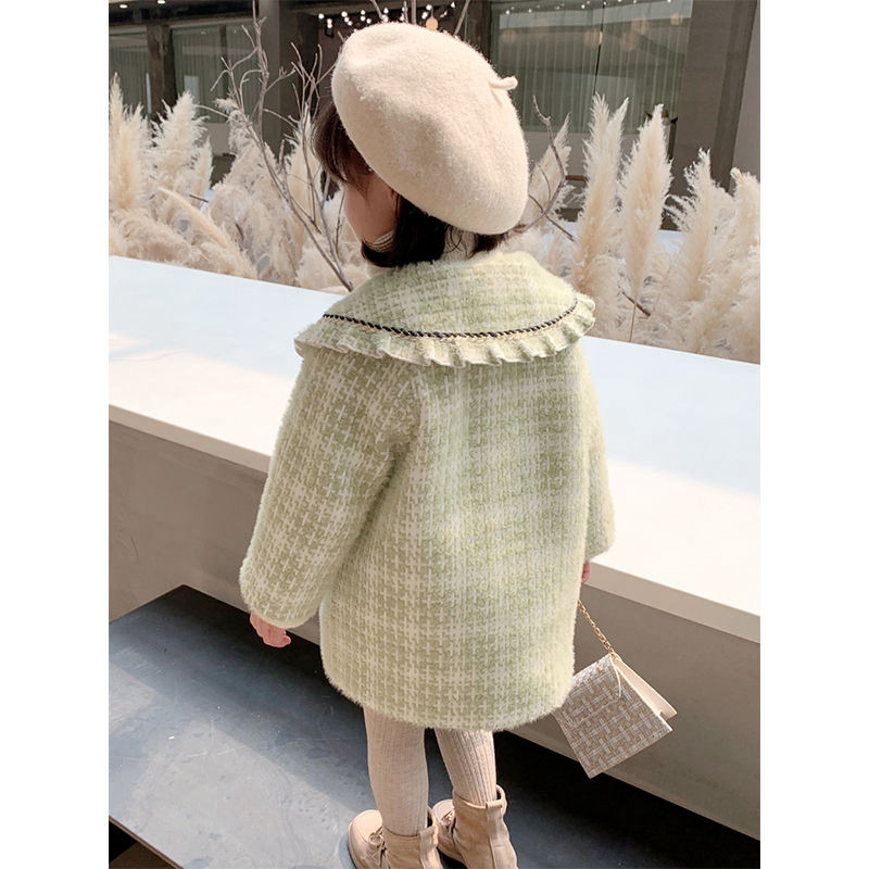 Girls' coat 2021 winter new Western style small fragrance thickened quilted woolen coat children's baby top