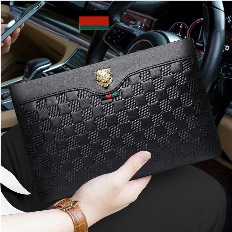 European Station Light Extravagant Bag Men's Boomer Soft Leather Hand Grab Bag Men Genuine Leather Brand Head Layer Bull Leather Envelope men-Taobao