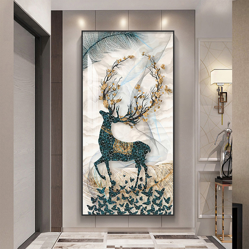 Fluke Gaosheng entrance decorative painting modern simple light luxury oil canvas high-grade vertical crystal porcelain hanging painting