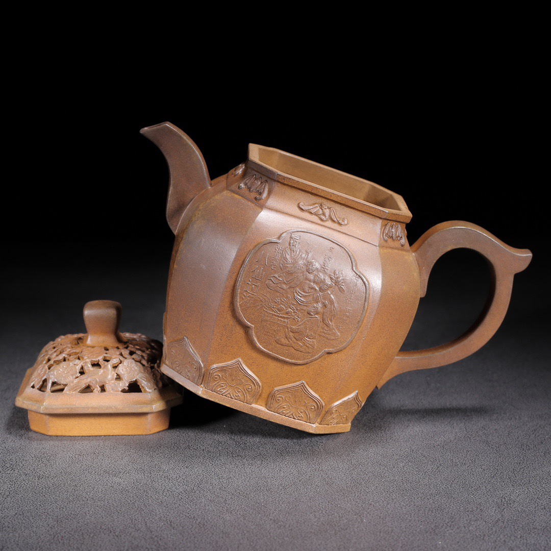 中国古美術・原礦底槽清・燕亭製陶紋・供春（高温窑变）紫砂壺・紫泥急須・茶壺・賞物 中国古美術・原礦底槽清・燕亭製陶紋・供春（高温窑变）