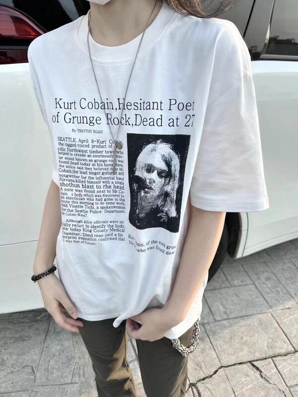【Authentic Original】Nirvana Band Vintage Kurt Cobain Portrait Print Heavyweight Pure Cotton Short Sleeve Men's T-Shirt