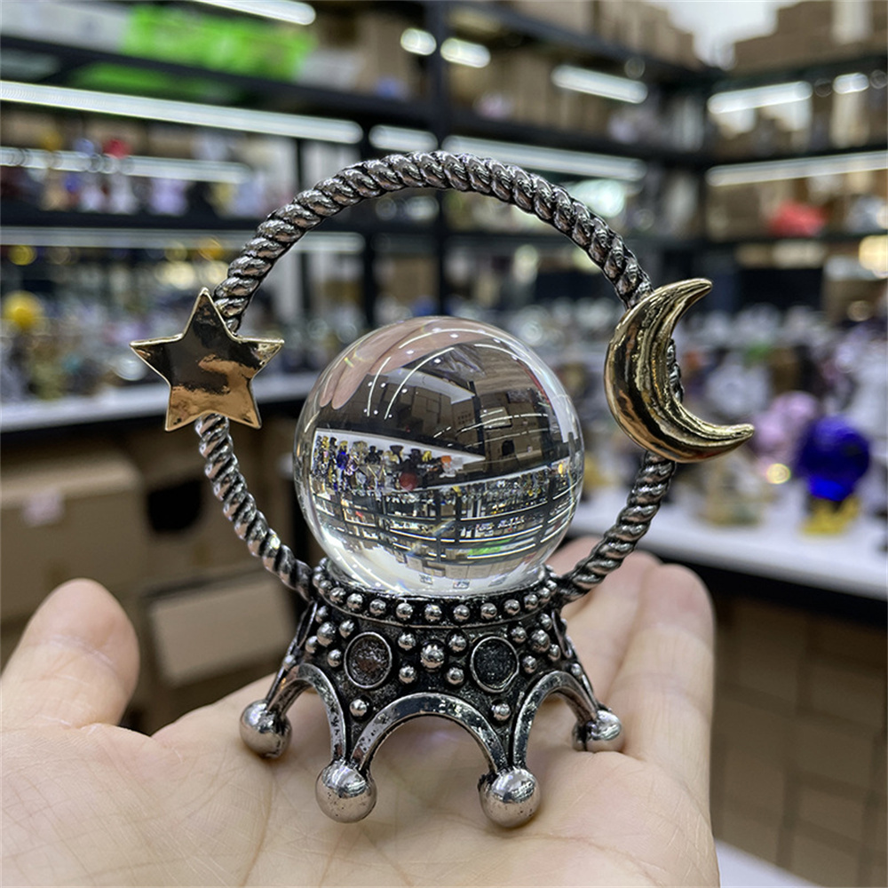 Star Moon Crown Metal Crystal Ball Holder Magic Sphere Displ