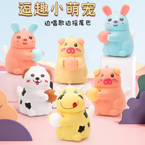 Children teasing little cute cute with tail toy baby puzzle music dancing electric luminous cartoon paparazzi young children