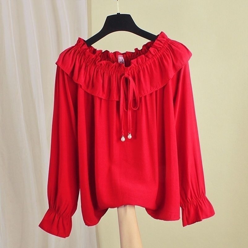 Long-sleeved shirt top women's autumn design sense niche 2021 new trendy students Korean version loose ruffled trumpet sleeves