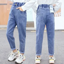 Girls trousers childrens jeans spring and autumn 2022 new middle and big childrens spring clothes loose daddy pants trendy outer wear