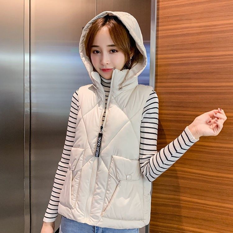 New Short Cotton Vest Women's Autumn and Winter Live Cap Removable Down Cotton Vest Student Vest Versatile Warm Vest