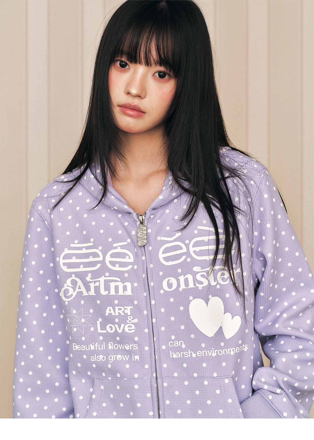 eeeeArtmonster Polka Dot Hooded Sweatshirt Jacket