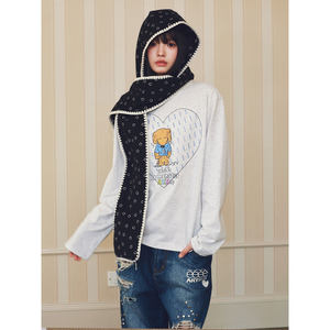 Dog in Distress |   Unique Hand-Painted Graffiti Print Long-Sleeve Heart Bead Embroidery Base T-Shirt for Autumn