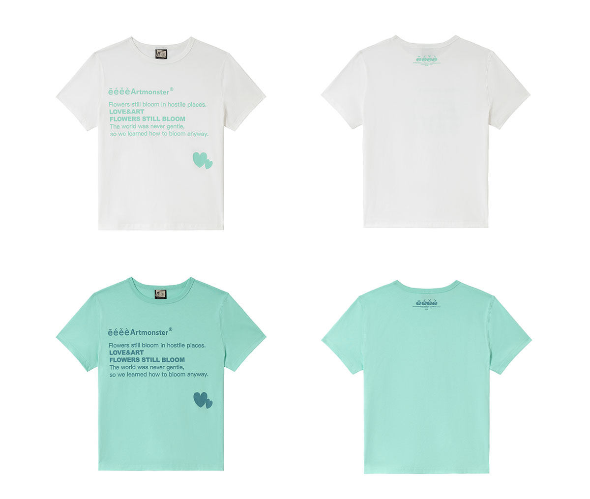 eeeeArtmonster Mint Heart Print Loose Tee