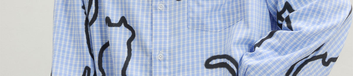 eeeeArtmonster Blue Plaid Cat Graffiti Shirt
