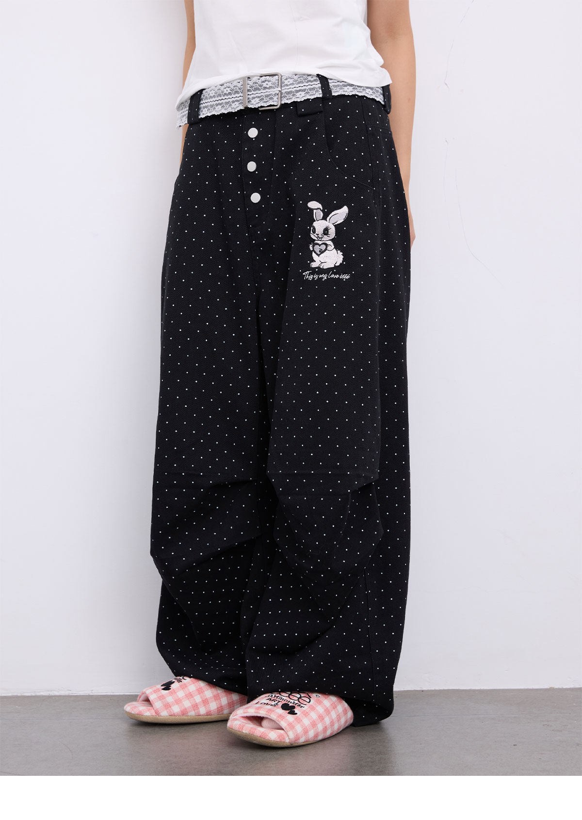 eeeeArtmonster Love Bunny Polka Dot Straight-Leg Trousers