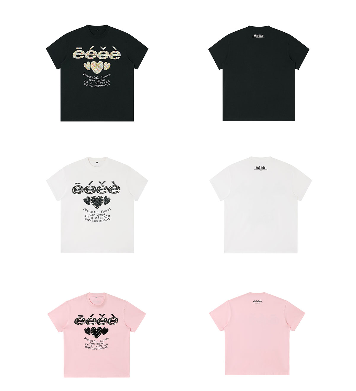 eeeeArtmonster Heart Patch Beaded Letter Tee