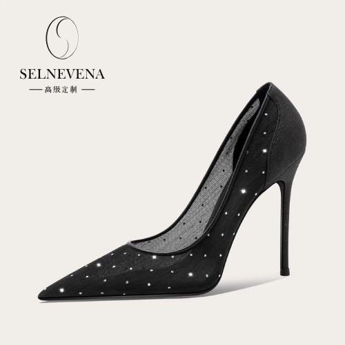 Selnevena Rhinestone Mesh High-Heeled Shoes, Feminine, Elegant, High-End, Comfortable, Evening Dress, Banquet Shoes