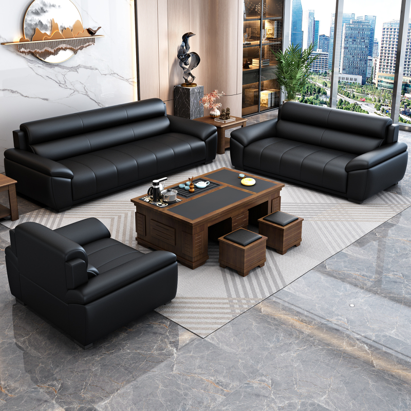 Office Sofa, Coffee Table, and Tea Set All-In-One Set, Simple Business Reception Area, Rest Area, Reception and Negotiation Area, Three-Seater