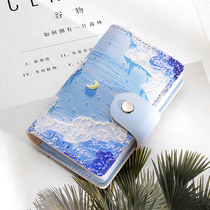 Oil Painting Wind Card Tunica Bag Woman Ultra Slim Multi-Position Large Capacity Anti-Degauss Credential Bag Name Piece Clips Integrated Zero Wallet