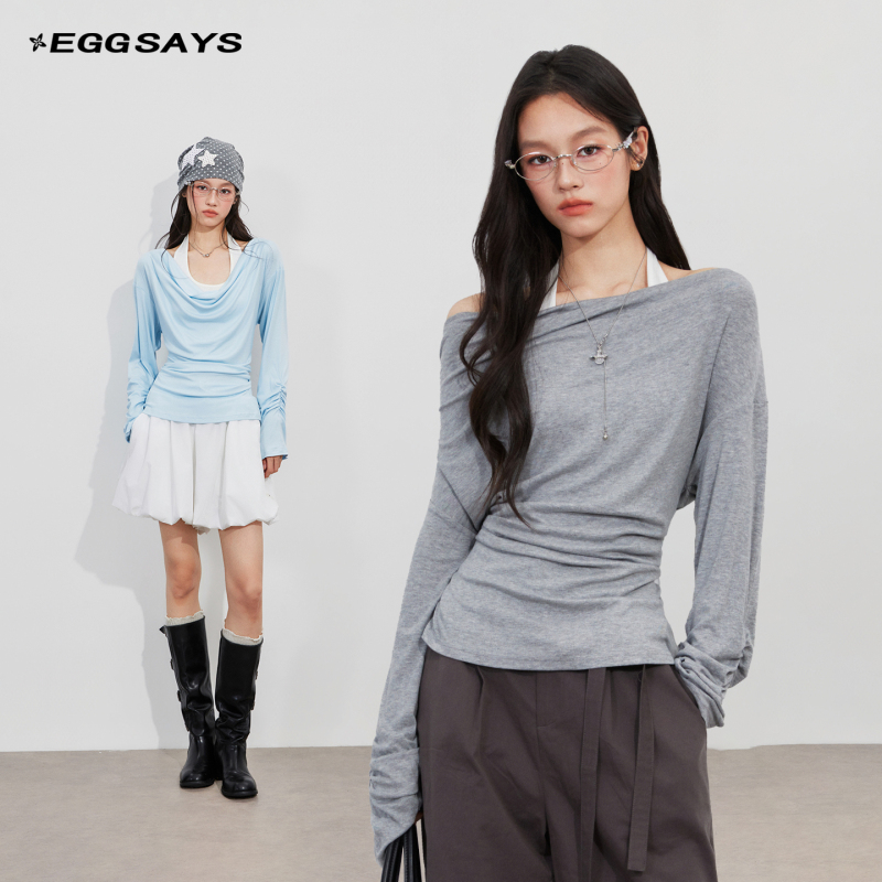 Eggsays Gray Turtleneck T-Shirt for Women, Long-Sleeve Autumn Halter Neck Top with Waist-Cinching Design, Long-Sleeve Two-Piece Set Eggsays Gray Turtleneck T-Shirt for Women, Long-Sleeve Autumn Halter Neck Top with Waist-Cinching Design, Long-Sleeve Two-Piece Set