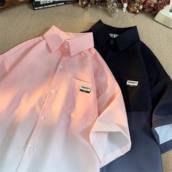 ຂະໜາດໃຫຍ່ 300 ປອນ dopamine outfit gradient shirt men's high-end ice silk silk short-sleeved shirt couple jacket summer 2