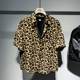 Extra large size 300 pounds leopard print short-sleeved shirt for men in summer