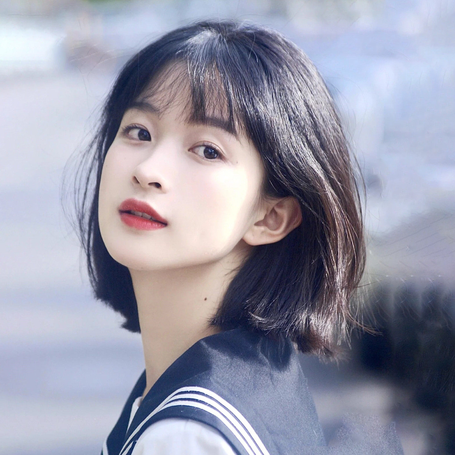 Wig short hair female net celebrity round face hairstyle bob head air bangs simulation hair daily natural full headgear