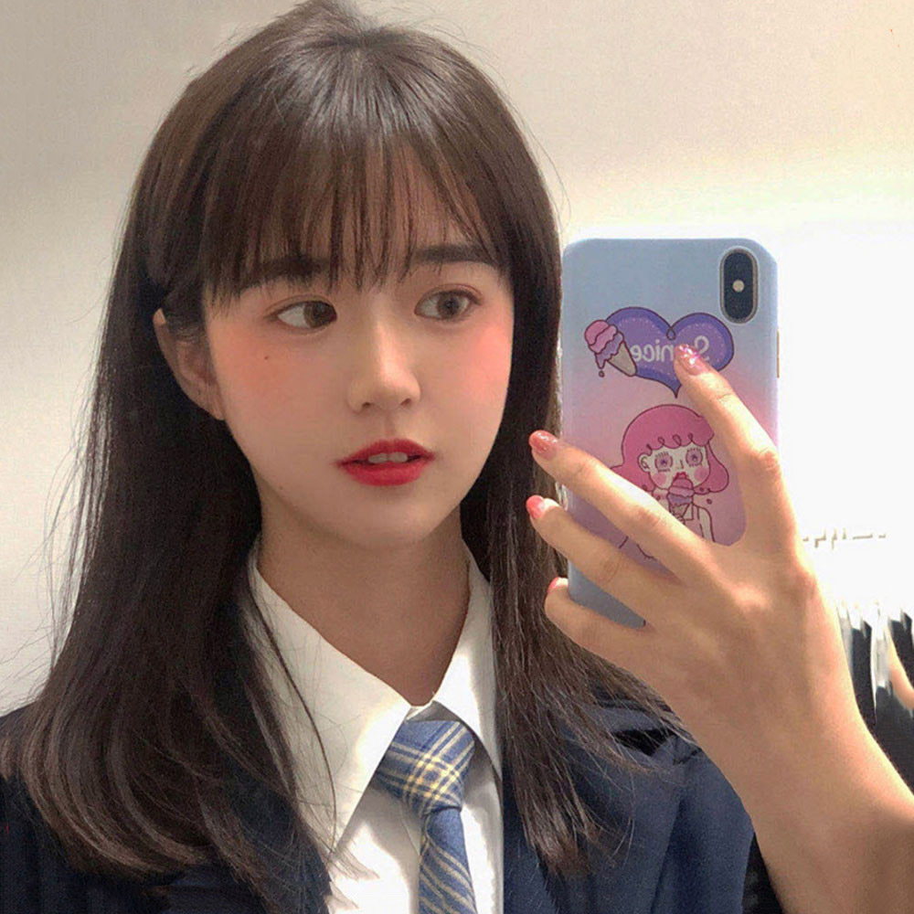 Wig female medium long hair net red realistic long straight hair natural lolita temperament fluffy Korean hairstyle full headgear