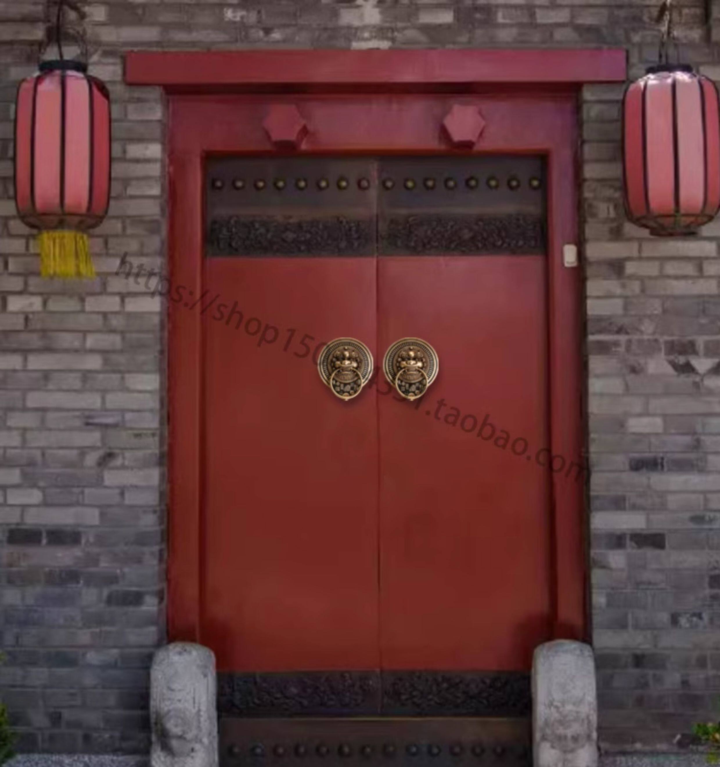 Невидимая рука 中式彷古纯铜古建大门插销门锁老式门闩对开门全黄铜兽头狮头门栓