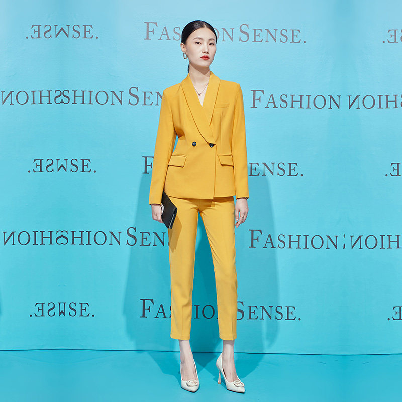 Zamei long-sleeved series 2021 autumn new yellow suits women's temperament fashion commuter suits spring and autumn