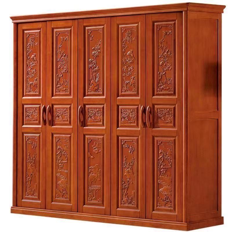 Solid Wood Wardrobe Three 45 Six Doors Modern Chinese Rubber Wooden Large Wardrobe Economy Home Storage Bedroom Closet-Taobao