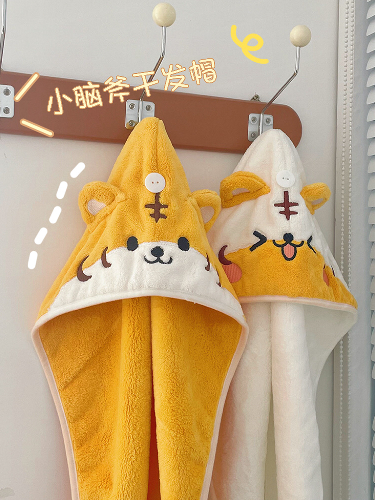 2022 New Dry Hair Cap Strong Water Suction Speed Dry Thickened Coral Suede Material Cartoon Tiger Home Bath Cap