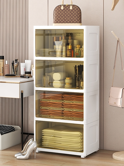 Household living room layered storage cabinet large-capacity floor-to-ceiling pulley locker transparent snack toys dust-proof display box - Taobao