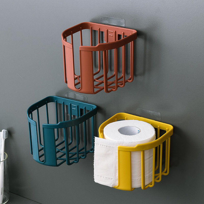 Toilet-free perforated hollowed-out shelve multipurpose square debris containing containing box plastic paper towel box hanging wall style-Taobao