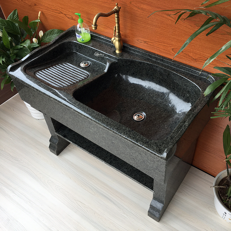 Balcony Marble Laundry Sink with Washboard, Granite Stone Laundry Sink, Courtyard Solid Stone Wash Basin