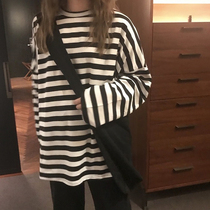 spring Autumn Women harajuku Striped Tshirt Long Sleeve O-Ne