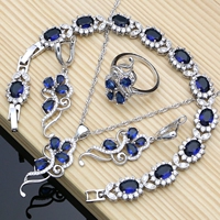 Silver 925 Bridal Jewelry Set Blue Zircon White Crystal Cost
