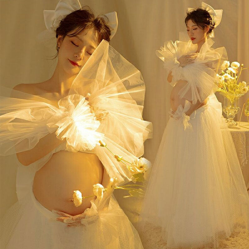 2022 new fashion mesh dress maternity dress white art photo photo suit photo studio theme photo