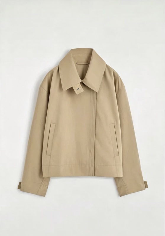 Original Cs Women's Clothing Standard Fit Short Trench Coat Jacket Beige 2026 Autumn New Product 1342289001 Original Cs Women's Clothing Standard Fit Short Trench Coat Jacket Beige 2026 Autumn New Product 1342289001