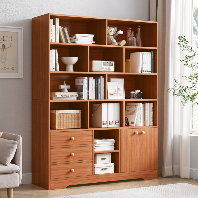 Bookshelf floor-to-ceiling simple solid wood color home shelf bedroom net red living room storage storage cabinet against the wall bookcase