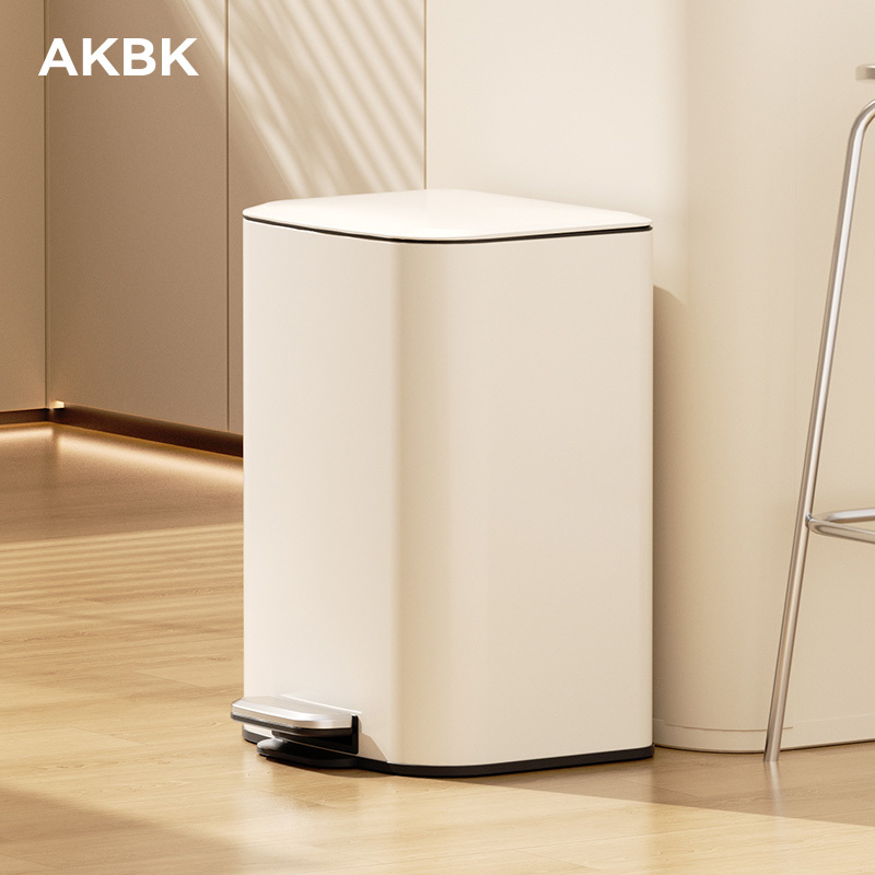 Akbk Kitchen Trash Can, Large Capacity, Suitable for Home Use, Living Room, Bathroom, Stylish Design, with Lid, Stainless Steel, Pedal-Operated