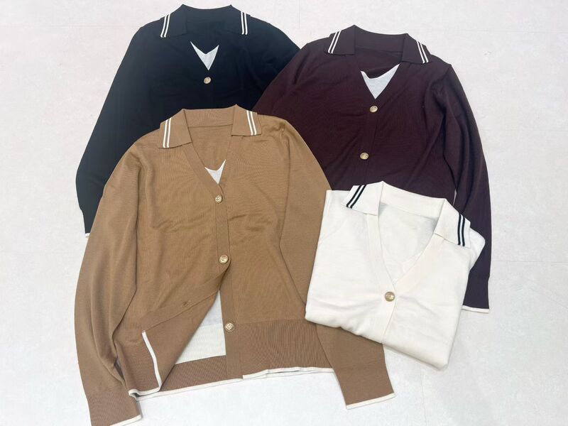 0909 Fine-Spun 100% Wool Lapel Fake Two-Piece Long-Sleeve Cardigan Pullover