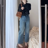 Штаны, джинсы, свободный прямой крой, подходит для подростков, большой размер, для формы тела «груша», по фигуре, высокая талия