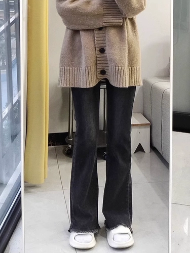 Демисезонные джинсы, штаны, флисовые штаны-клёш, коллекция 2023, большой размер, подходит для подростков, по фигуре