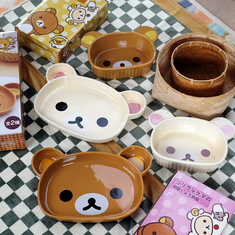 Japanese Rilakkuma Cartoon Ceramic Breakfast Home-Use Light Luxury Plate Tableware High-End Sauce Creative Large Plate Set Japanese Rilakkuma Cartoon Ceramic Breakfast Home-Use Light Luxury Plate Tableware High-End Sauce Creative Large Plate Set