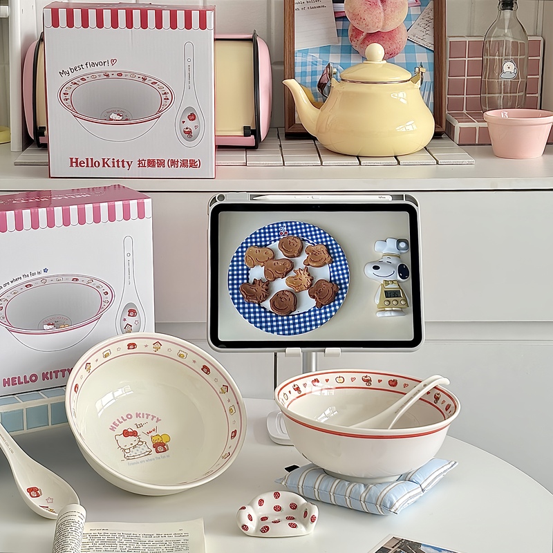 Hello Kitty Bowl, Hello Kitty Tableware Set Gift Box, Ceramic, Cute Plate, Spoon, Birthday Gift