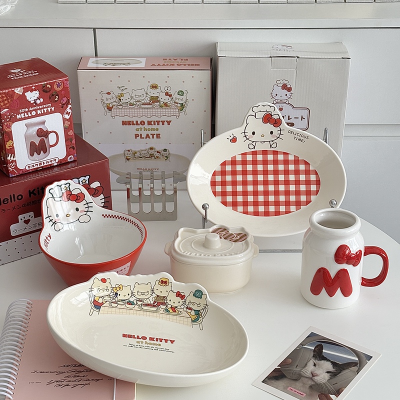 Hellokitty Cute Tableware Set for Eating, Household Plates, Kt Housewarming Gift for Best Friend, Beautiful Birthday Gift