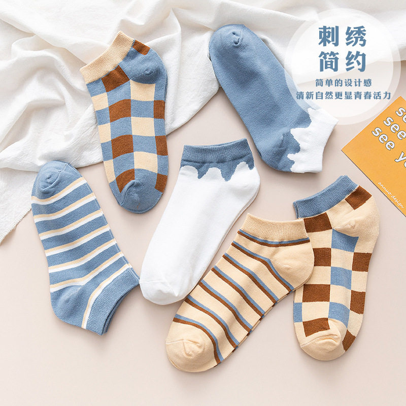 kiki little Terry summer thin socks Japanese ins trend boat socks blue milk socks ladies invisible cotton socks