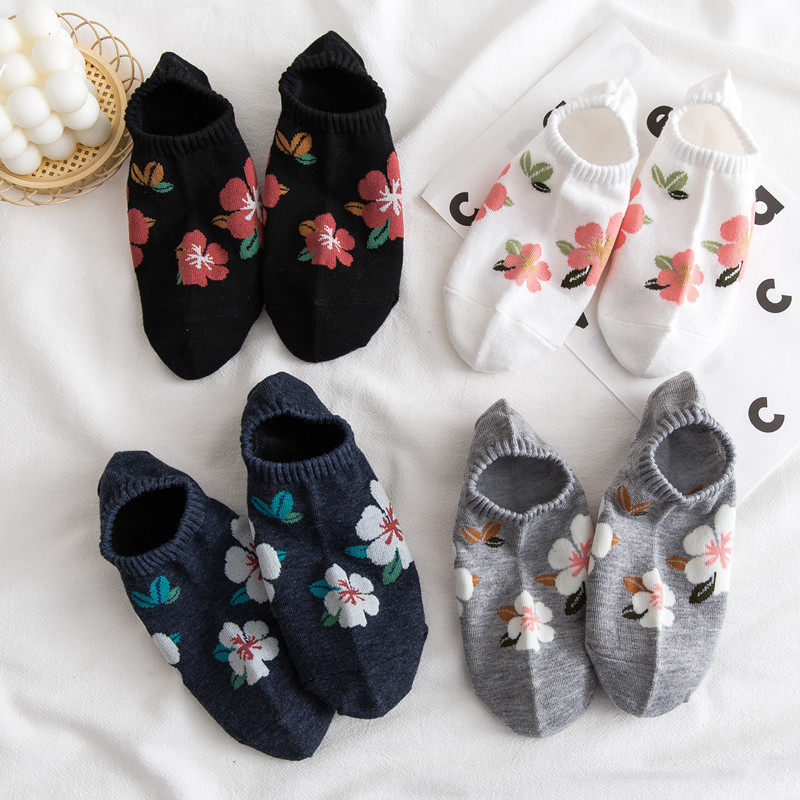 Kiki small Terry flower socks women's socks shallow mouth spring and summer women's low-top short tube cotton socks invisible socks women's ins