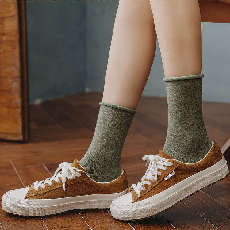 Kiki Little Teri socks women's autumn and winter curling socks bubble socks Japanese socks ins tide solid color cotton socks stockings