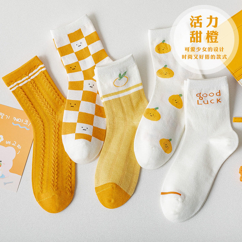 Kiki Little Terri mid-tube socks ins socks fruit street trend sweet girl cotton socks long socks in autumn and winter