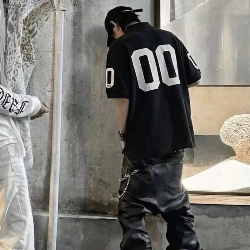 OPIUM 00 OVERSIZED POLO война лошадь вышитая перфорированная стиль YVL лацканы короткие рукава