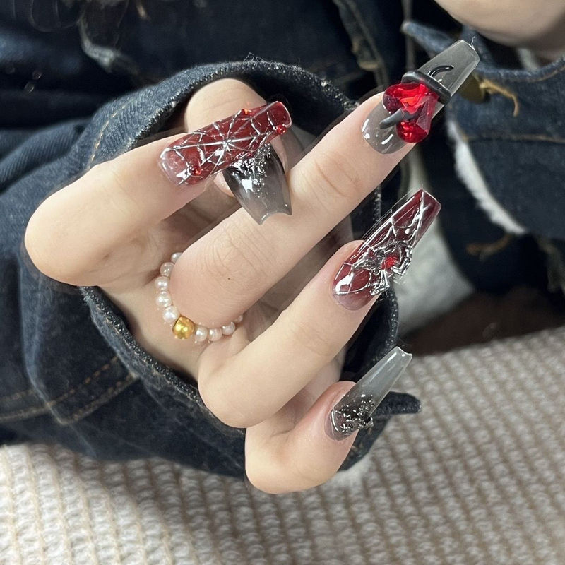 Handmade Wearable Nail Art, Detachable Y2K Light Luxury Y2K Culture Long Spider Stickers, Dark Nail Stickers